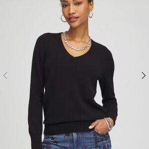 NWT Chico's Elegant Relaxed Black V-Neck 100% Cashmere Sweater Women’s XL